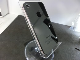 iPhone 4・4S フルカスタム メタリック ブラックシルバー×クリアジルコニア・シルバーミドルフレーム×クリアジルコニア・シルバーホームボタン