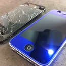 iPhone4/4Sガラス割れカスタム修理ハーフミラーブルー